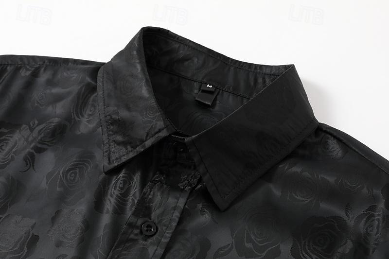 Men's Prom Shirt Satin Silk Shirt Graphic Wedding Party Silver Black Wine Navy Blue Long Sleeve Turndown Clothing Apparel Button-Down 2025 - $29.99 –P1