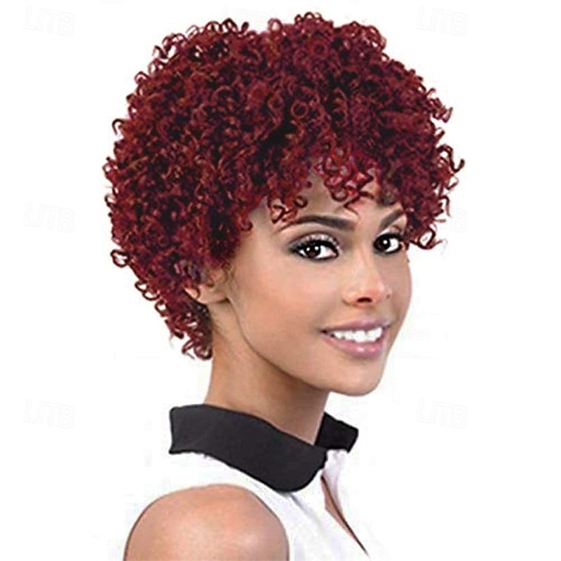 Parrucca Corto Riccia Afro per Donne Nere Parrucche Kinky con Frangia Parrucche Sintetiche Resistente al Calore Parrucche dall'Aspetto Naturale Parrucca di Halloween del 2025 a $21.99 –P7