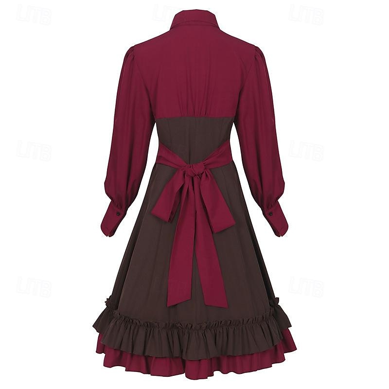Lolita gotică Punk și gotic Steampunk Rochii Episcop Cu Volane Bloc Culoare Răsfrânt Costume de fancy Pentru femei Fantezie Steampunk Performanță Mascaradă Adulți Rochie 2026 - $48.99 –P4