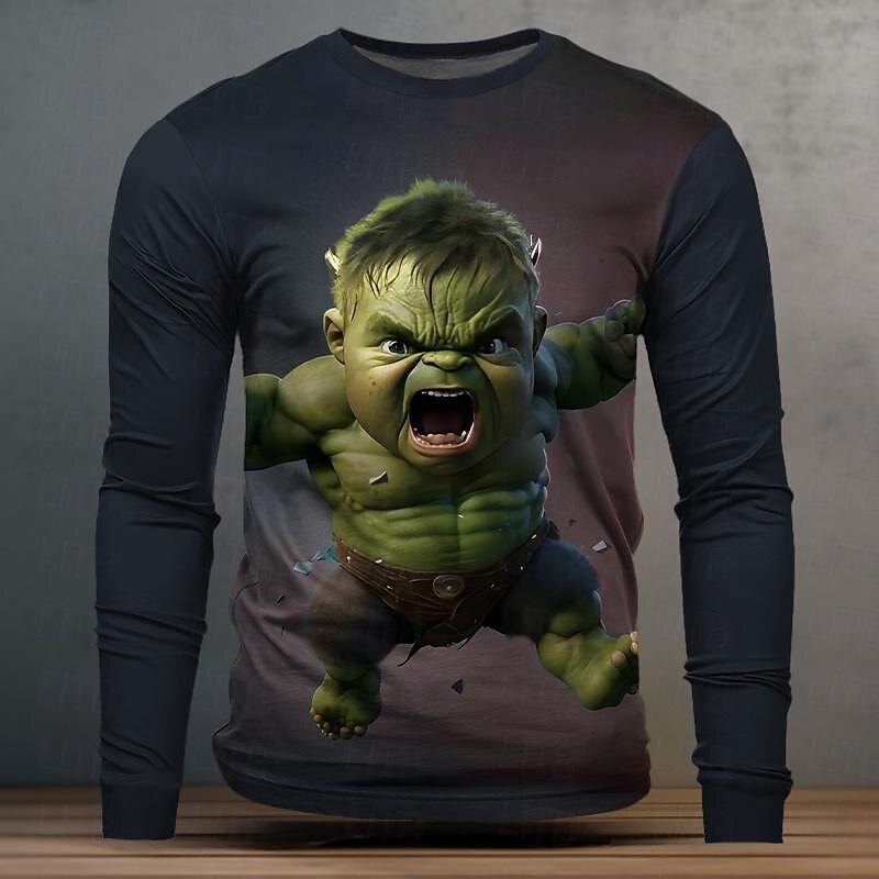Herre Grafisk Tegneserie Morsom T skjorte Langermet T skjorte 3D-utskrift Crew-hals Skjorte Designer Fritid Gate stil Sport & Utendørs Ferie Ut på byen Burgunder Blå Lilla Vår & Vinter Klær S M L XL 2025 - $16.99 –P8