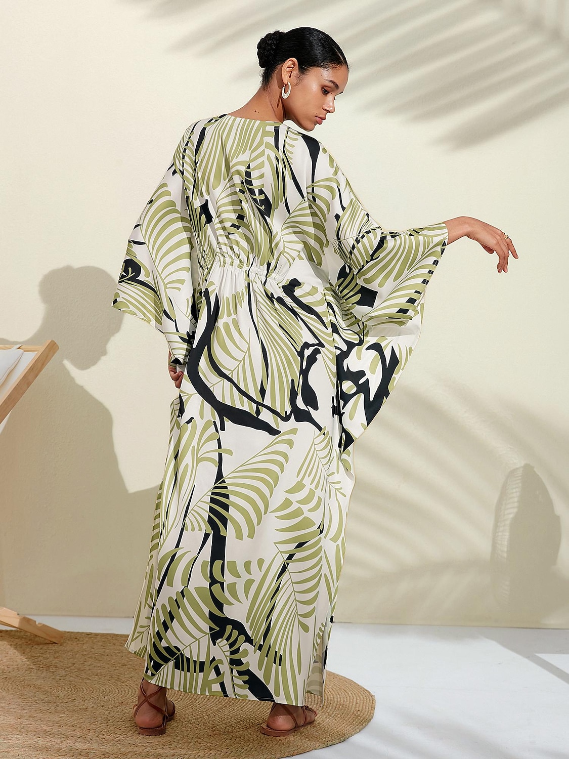 Satin Floral V Neck Maxi Dress Kaftan Dress 2024 - $48.99 –P2