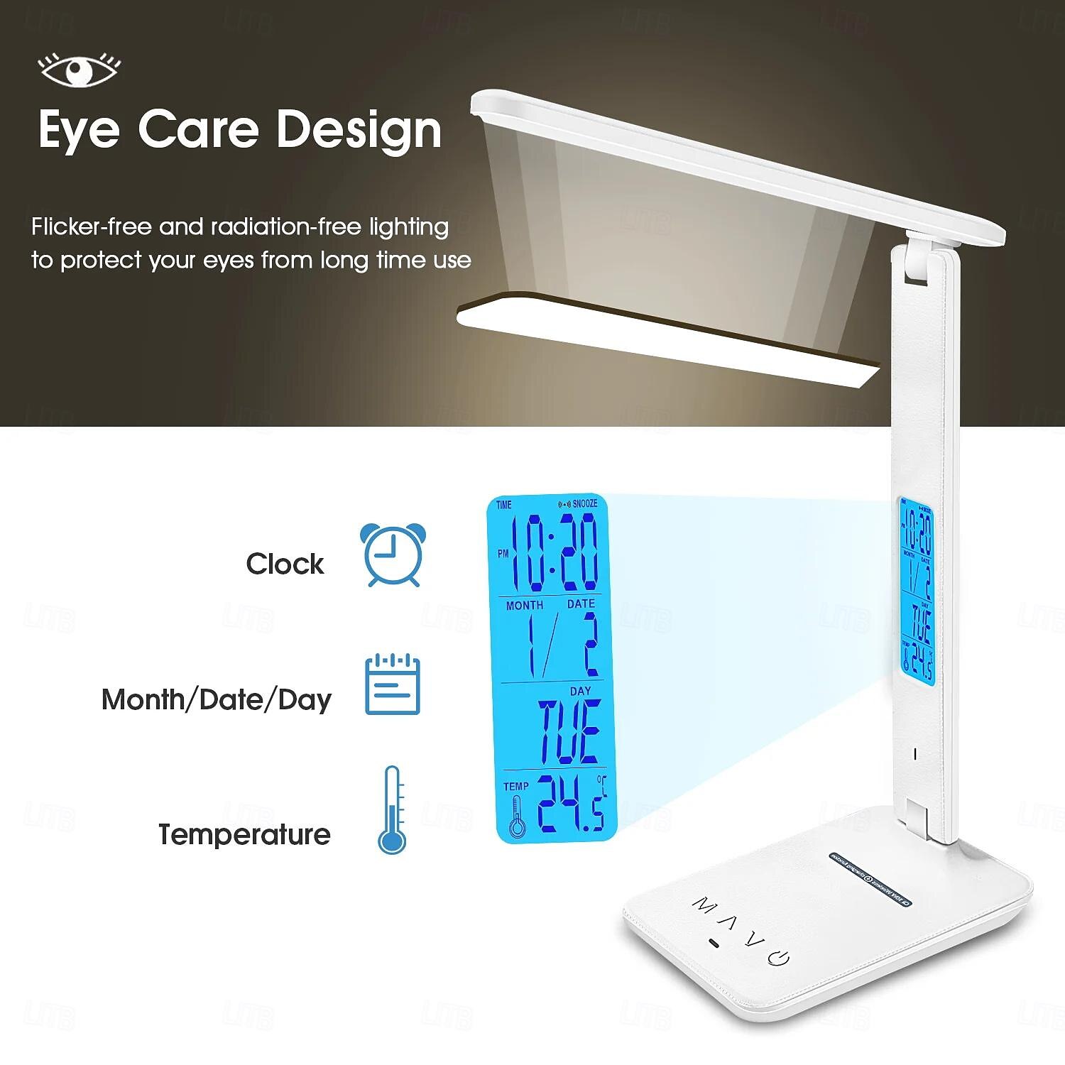 Shustar-LED Desk Lamp 10W QI Wireless Rechargeable with Clock Dimmable Eye Protection for Office and Study Room 2025 - $74.99 –P6