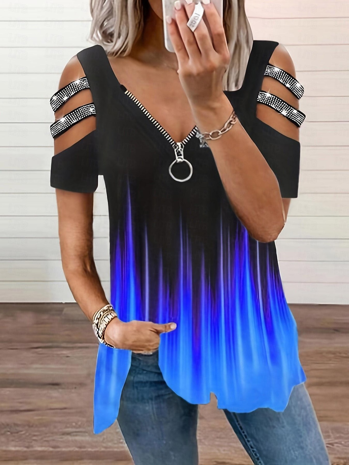 Blusa Mujer Rosa Azul Piscina Naranja Inodoro Estampado Reluciente Calle Cita Diario Escote en Pico Holgado S 2025 - $26.99 –P3