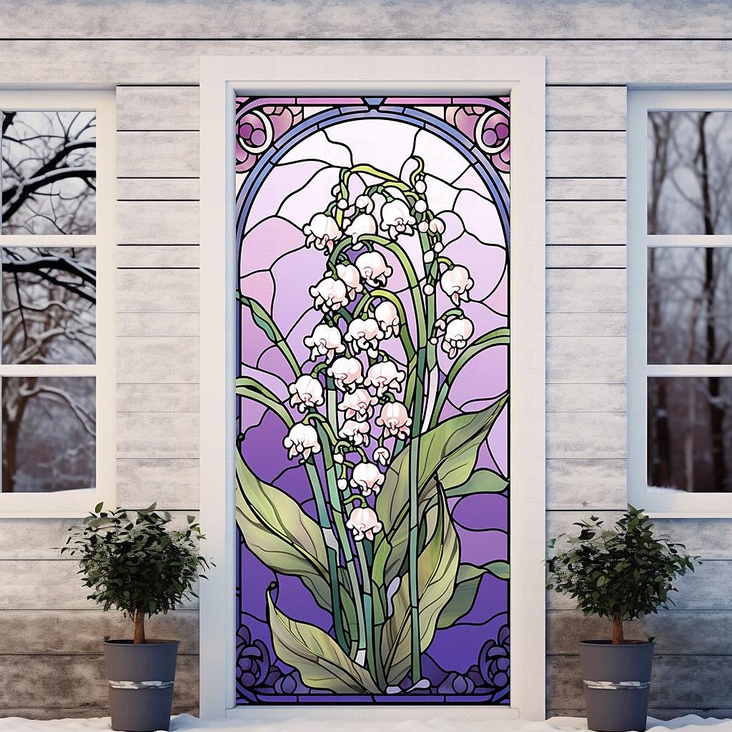 2026年 ステンドグラス蓮のドアカバー壁画装飾ドアタペストリードアカーテン装飾背景ドアバナー玄関ドア用取り外し可能屋内屋外ホームルーム装飾農家の装飾用品  コレクション – $26.99 –P12