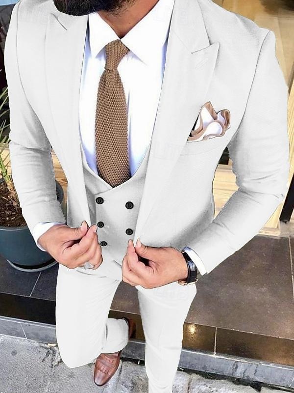 Uomo Matrimonio Completi A lancia Avorio Borgogna Tinta unita Vestibilità su misura 3 pezzi Monopetto a un bottone del 2025 a $138.99 –P3