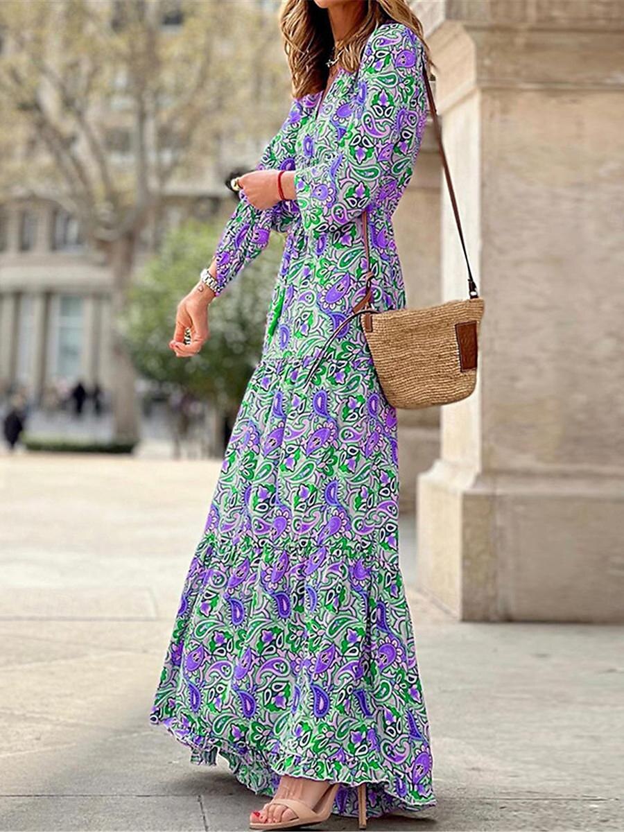 Damen kleid lang Paisley-Kleid Casual kleid Boho Chic Kleider Boho-Kleid Böhmen Ethnisch A-Linie Urlaub Strasse Festtage Lockere Passform Paisley-Muster Langarm V Ausschnitt Rosa Blau Grün Sommer 2025 - $52.99 –P9