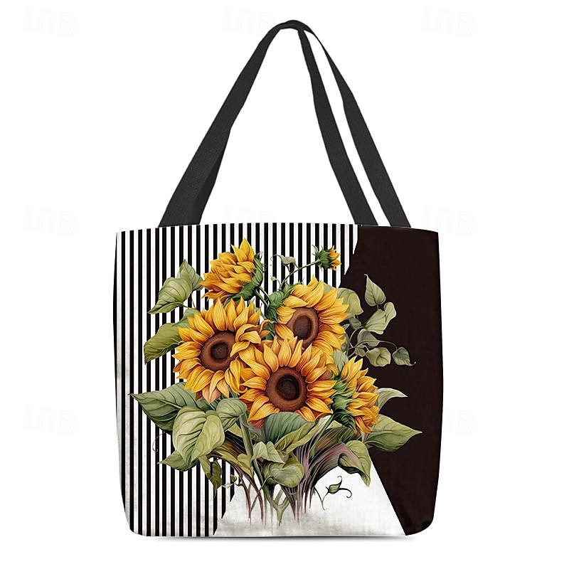Naisten Nyytti Olkalaukku Kangas kangaskassi Polyesteri Shoppailu Päivittäin Pyhäpäivä Tulosta Suuri tilavuus Taiteltava Kevyt Sunflower-valoefekti Raidoitettu Valkoinen Keltainen Pinkki 2025 - $19.99 –P7