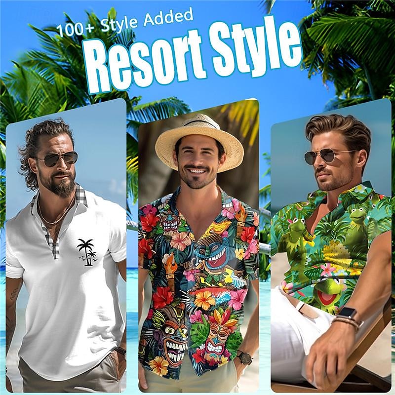 Voor heren linnen overhemd Strand hemd Grafisch overhemd Palmboom Vakantie Curise Wit blauw Lange mouw Strijkijzer Lente zomer Kleding Afdrukken 2025 - $25.99 –P1