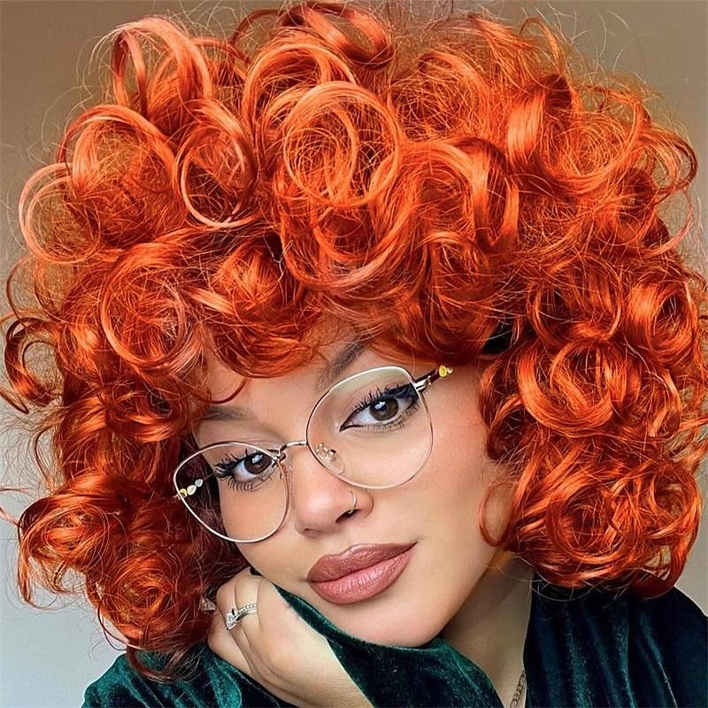 14 Zoll lockige Perücken für schwarze Frauen kurze lockige Perücke mit Pony große lockere süße krause lockige Haare synthetische weiche Perücken für täglichen Partys-Cosplay Halloween-Perücken 2025 - $21.99 –P9