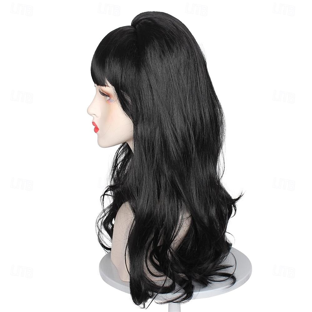 Długa Falowana Czarna Peruka w Stylu Kocyka Vintage Duża Bouffant Peruka dla Kobiet pasująca do kostiumów z lat 50-tych i 80-tych  Peruki na Halloween 2025 - $25.99 –P2