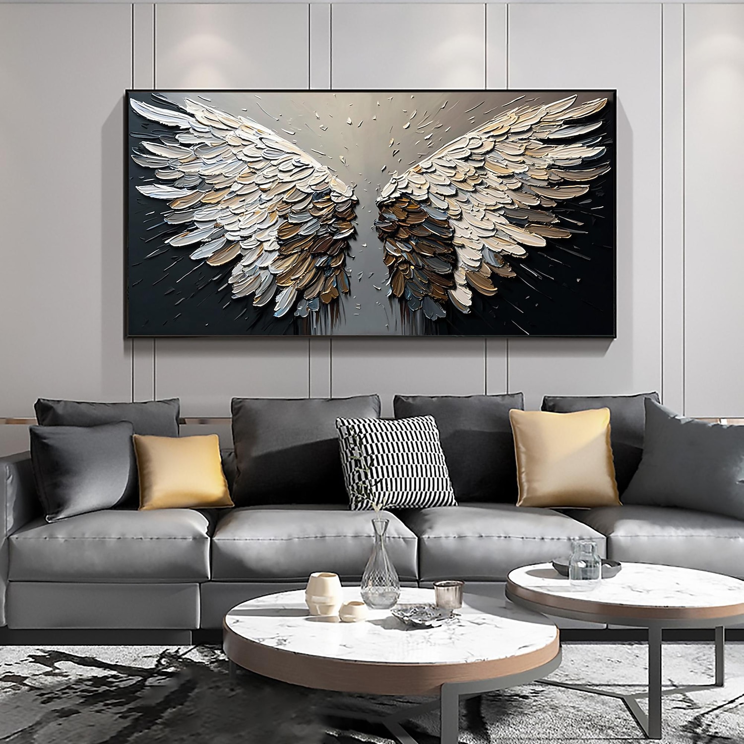 Handmade Original Angel Wing Oil Painting On Canvas Wall Art Decor Abstract Minimalist black Painting for Home Decor With Stretched Frame/Without Inner Frame Painting 2025 - $131.99 –P13