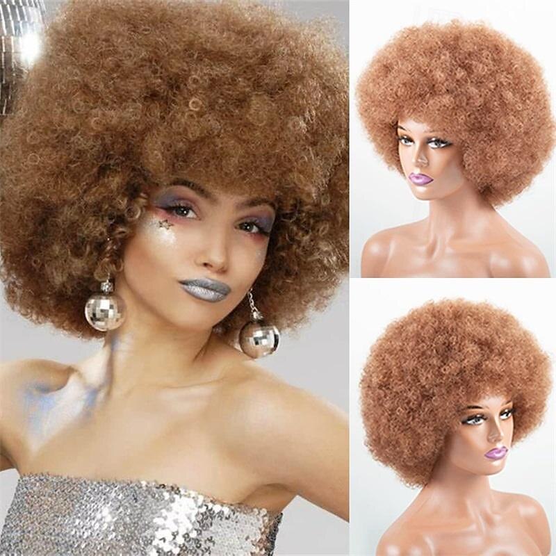 Peruca Afro Peruca Afro dos anos 70 para Mulheres Negras Perucas Cacheadas Kinky com Franjas Peruca Curta e Cacheada Macia e Natural para Uso Diário Festa Perucas de Halloween de 2025 por $18.99 –P9