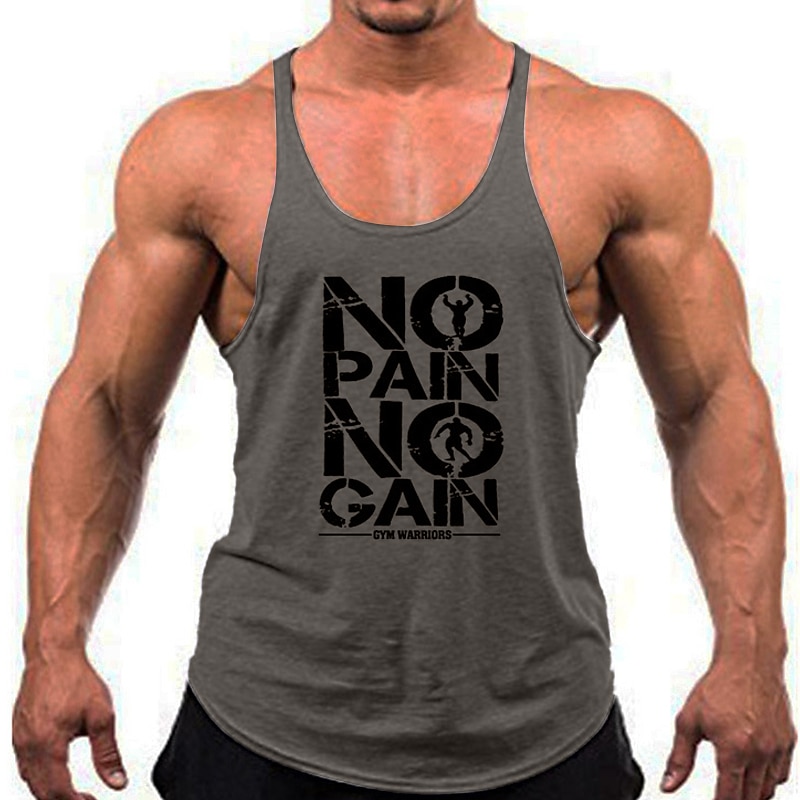 Mannen's Gym Workout Tanktop met 'No Pain No Gain Gym Warriors' Grafische Print 2025 - $14.99 –P1