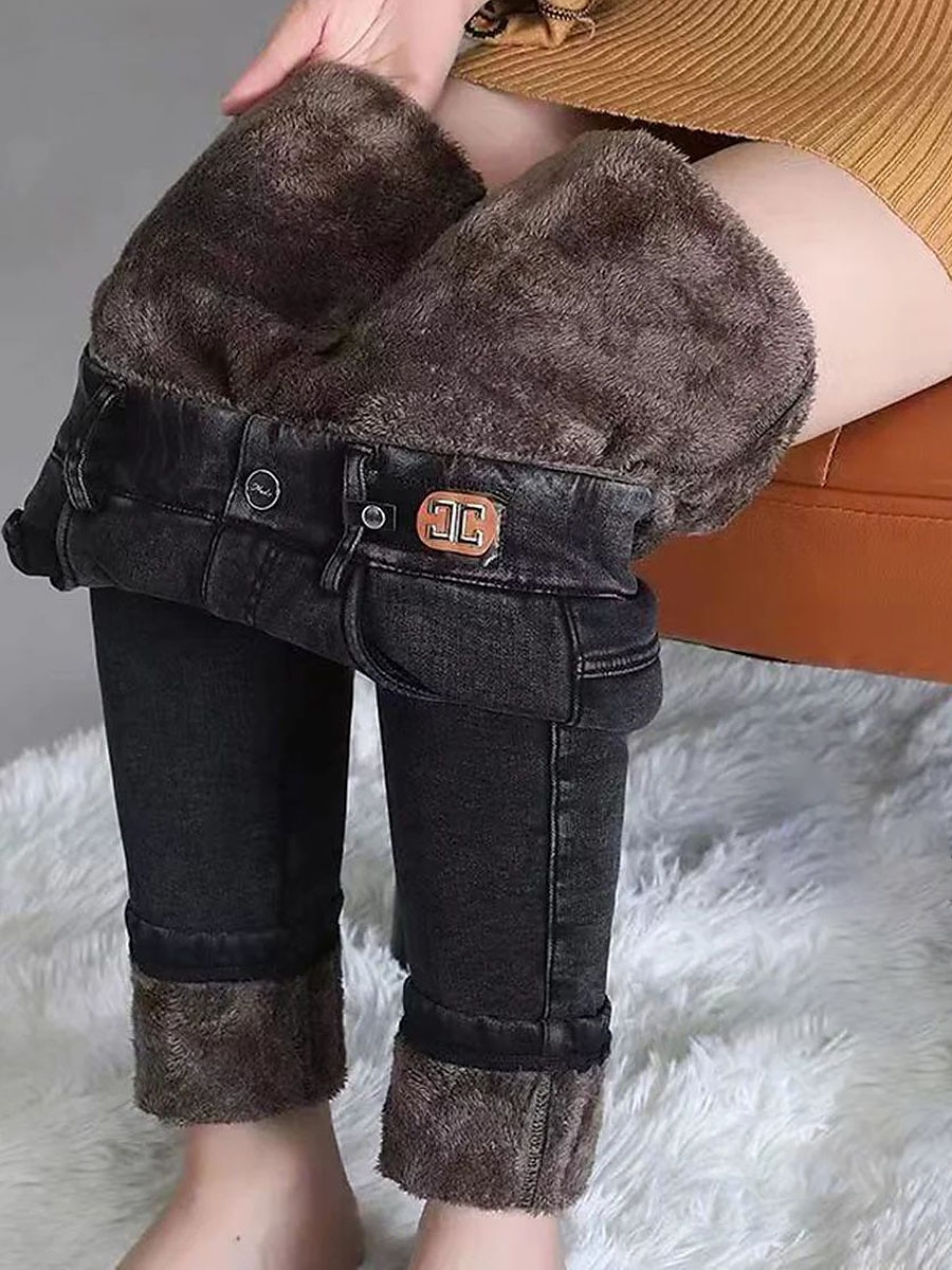 Damen Leggins Modisch Strassenmode In voller Länge Hoher Taillenbund Feste Farbe Tasche Elastische Taille warm Komfort Atmungsaktivität Mikro-elastisch Urlaub Strasse Täglich Schwarz Grau Herbst 2025 - $20.99 –P2