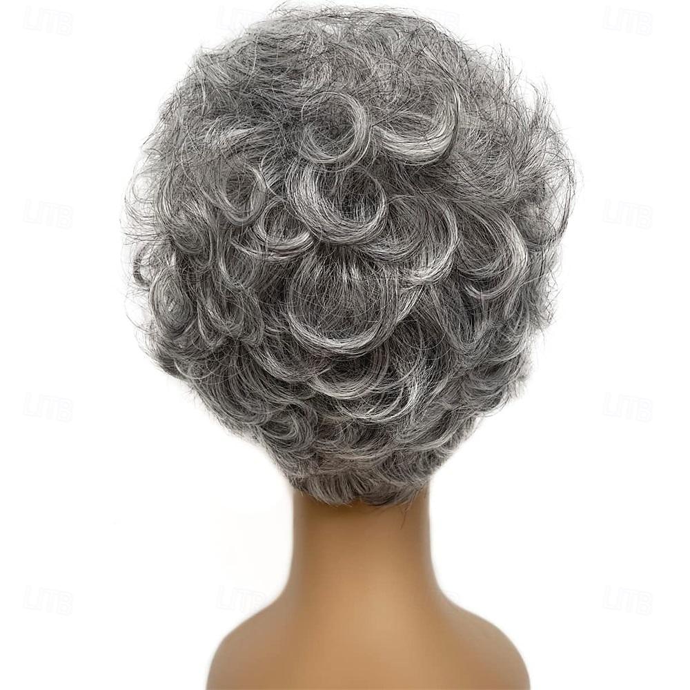 Pixie Cut Short Gray Wigs for White Women Sassy Short Haircuts for Older Lady Mixed Black Grey Highlight Synthetic Wig with Bangs for Daily Party Use 2025 - $26.99 –P9