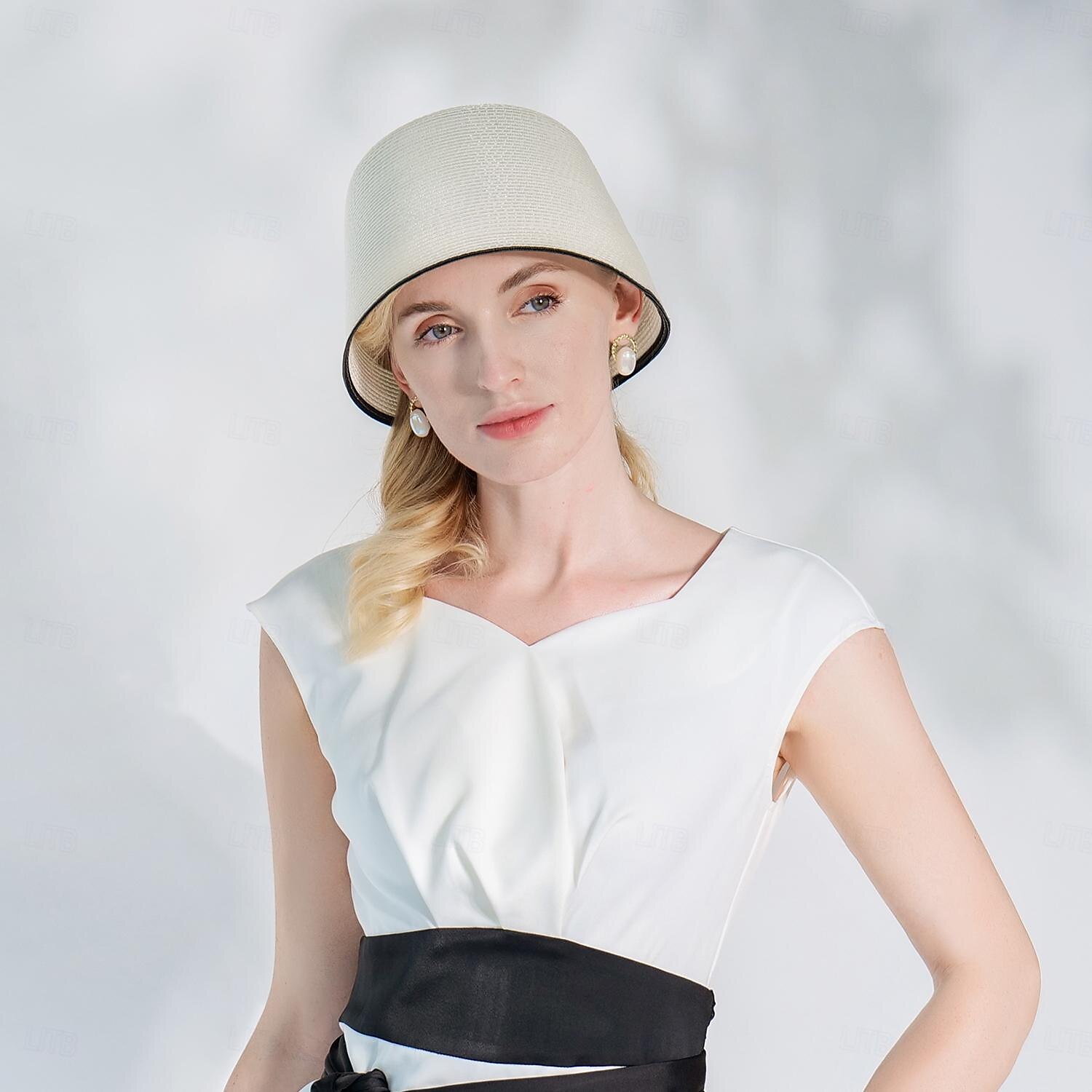 Hatter polyester Strå Bøttehatt Stråhatt Solhatt Bryllup Avslappet Elegant Bryllup Med Ren Farge Hodeplagg Hodeplagg 2025 - $15.99 –P14