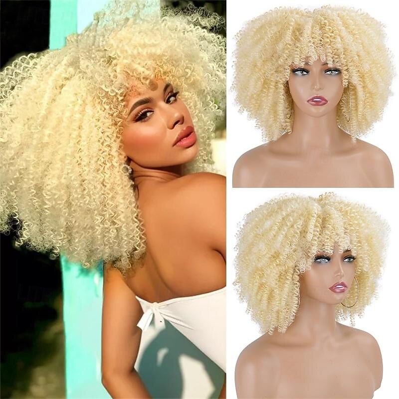 Afro Kinky Curly Wig with Bangs 12 Inches Synthetic Full Wigs Heat Resistant Short Kinky Curly Wigs for Daily Party Halloween Wigs 2025 - $21.99 –P7