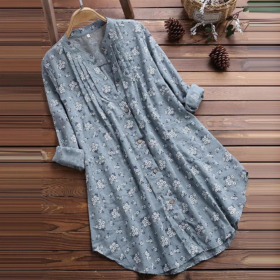 cămașă de in Topuri lungi din bumbac Blat alb din bumbac Bluză albă din bumbac Pentru femei Alb Albastru piscină Trifoi Floral Buton Imprimare Stradă Zilnic Modă Rotund Lenjerie de bumbac Fit regulat 2025 - $26.99 –P2
