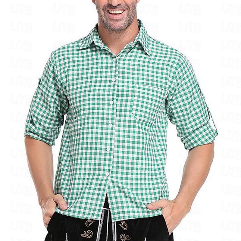 Herren Hemd Freizeithemd Knopfhemd Karierte Hemden Schwarz Rot Grün Langarm Karomuster Revers Karneval Urlaub Tasche Bekleidung Baumwolle Baumwollmischung Mode Lässig Bequem 2025 - AU $38.59 –P4