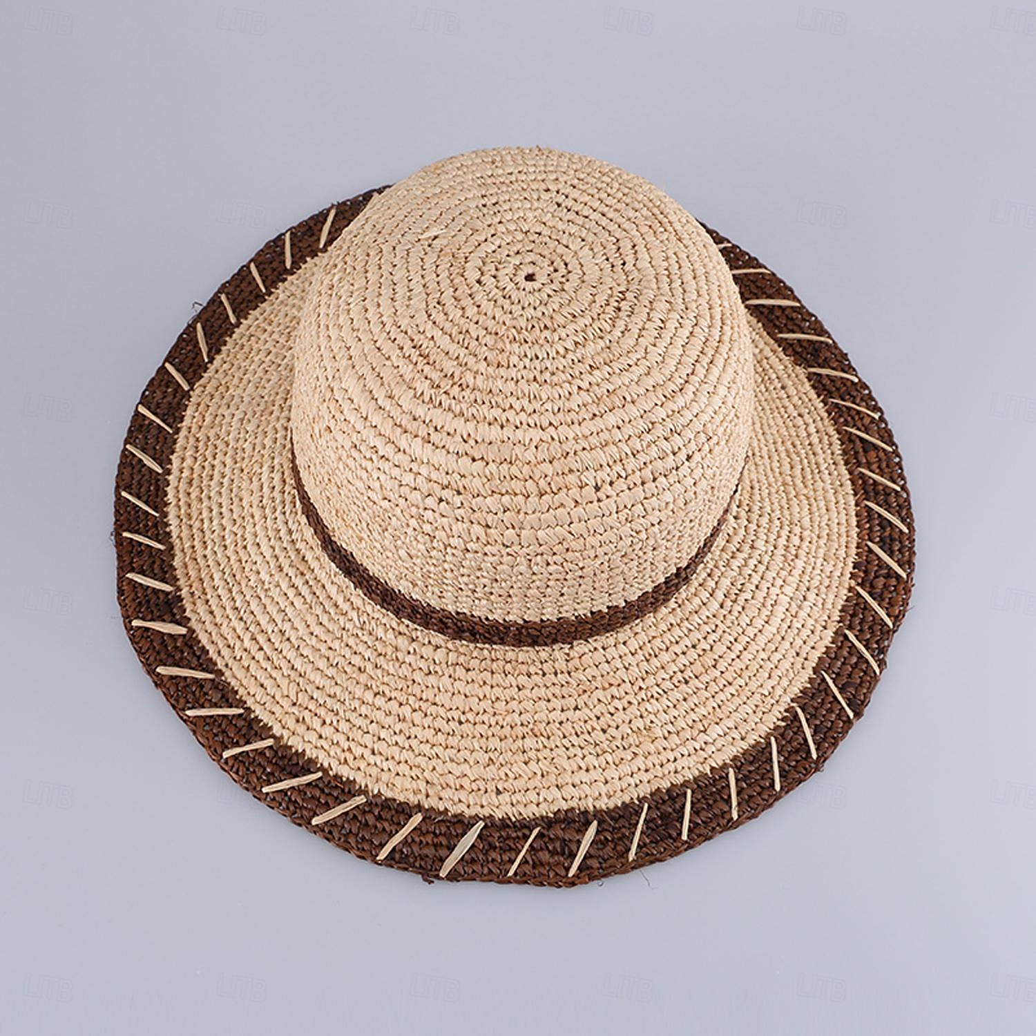 Hüte Strohfaser-Eimerhut Strohhut Sonnenhut Hochzeit Strand elegant einfach mit Spleißkopfbedeckung Kopfbedeckung 2025 - $17.99 –P5