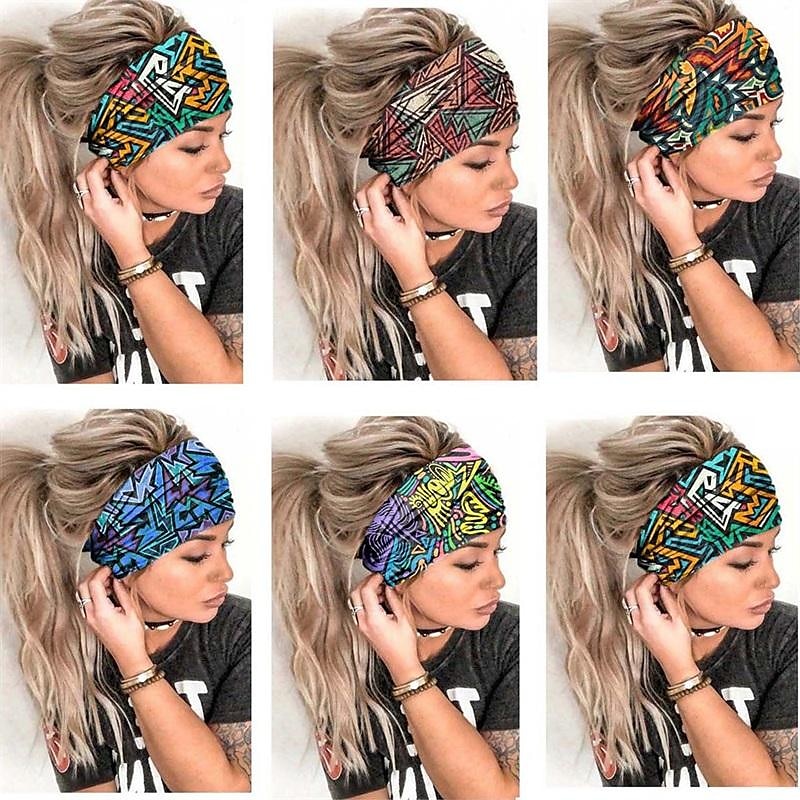 fascia stampata, foulard bohémien, fascia elastica per yoga sportiva da donna, fascia a tesa larga, accessori per capelli alla moda del 2025 a $8.49 –P2