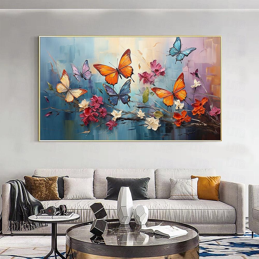 Großes handgemaltes abstraktes buntes Schmetterlings-Ölgemälde auf Leinwand, handgemaltes Blumengemälde, Tiergemälde, Textur, Tiergemälde, Wandkunstbild für Wohnzimmer, Heimdekoration 2025 - $108.99 –P1