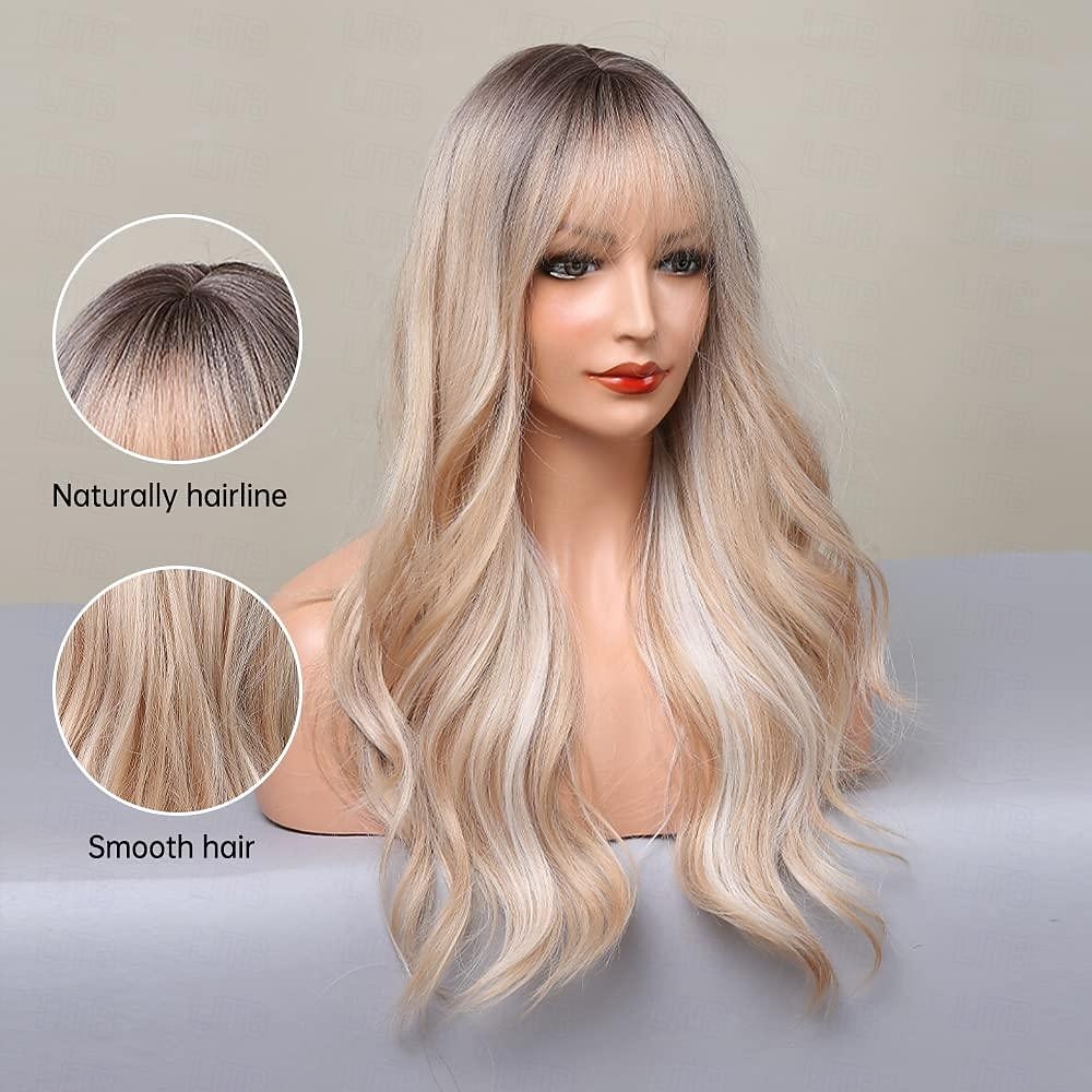 Parrucche lunghe bionde con riflessi parrucche bionde ricce e ondulate per donne biondo miele misto biondo platino dall'aspetto naturale per uso quotidiano cosplay feste e parrucche di Halloween del 2025 a $21.99 –P8