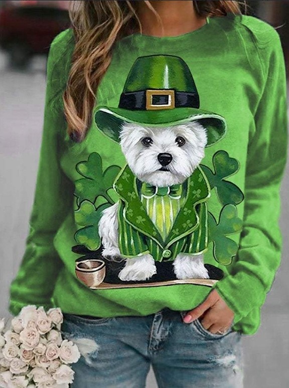 Rochie pentru femei de Ziua Sf. Patrick cu trifoi îmbrăcăminte activă sport cu mânecă lungă guler rotund tops obișnuite imprimeu casual verde iarbă verde măsliniu verde deschis verde închis toamnă și 2025 - $24.99 –P5