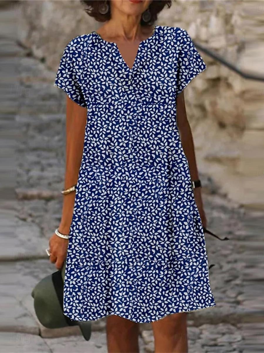Robe Mini Femme Jersey en Coton Élasthanne Fleurie À Volants Col en V Décontractée Vacances Manches Courtes Été de 2025 ? $31.99 –P2