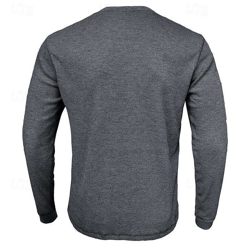 Herr Våffelskjorta T-shirt T-tröja Långärmad tröja Långärmad Rund hals Vår & Höst Slät Mode Designer Grundläggande Stickat Semester Gata Utekväll Mörkbrun Mörkgrå Svart Topp t-shirt för män 2025 - $21.99 –P10