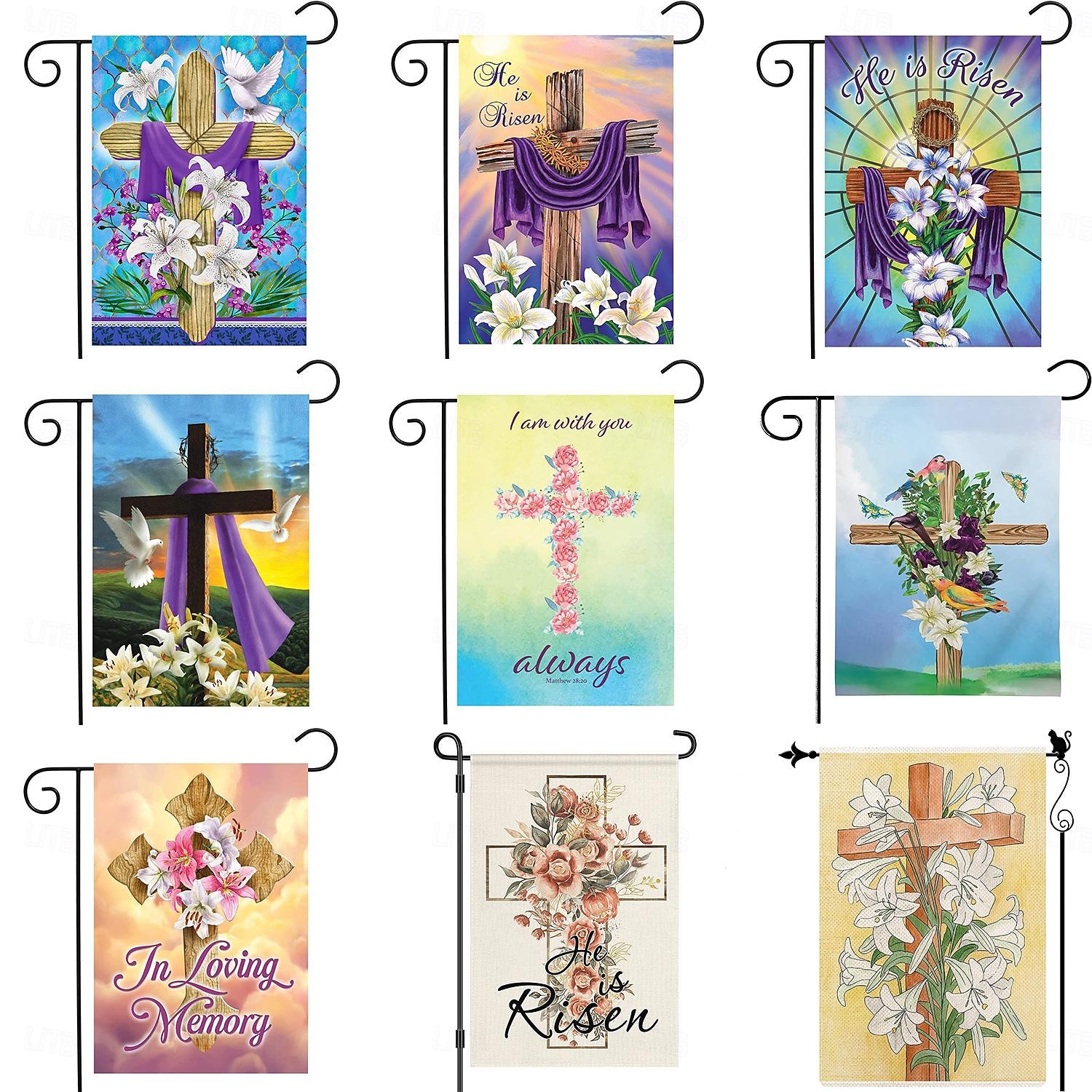 Ježíšská zahradní vlajka 12x18 palců Venkovní dekorace On vstal Vítejte Zahradní terasa vlajka Květinový dvorek vlajka Dvouruční prázdninové venkovní vlajky 1ks 2026 - $10.99 –P1