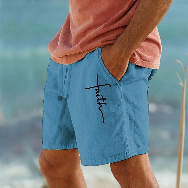 Men's Cotton Linen Shorts Summer Shorts Casual Shorts Drawstring Elastic Waist Front Pocket Graphic Prints Cross Breathable Soft Short Outdoor Casual Daily Streetwear Designer White Blue Micro-elastic 2025 - $23.99 –P4