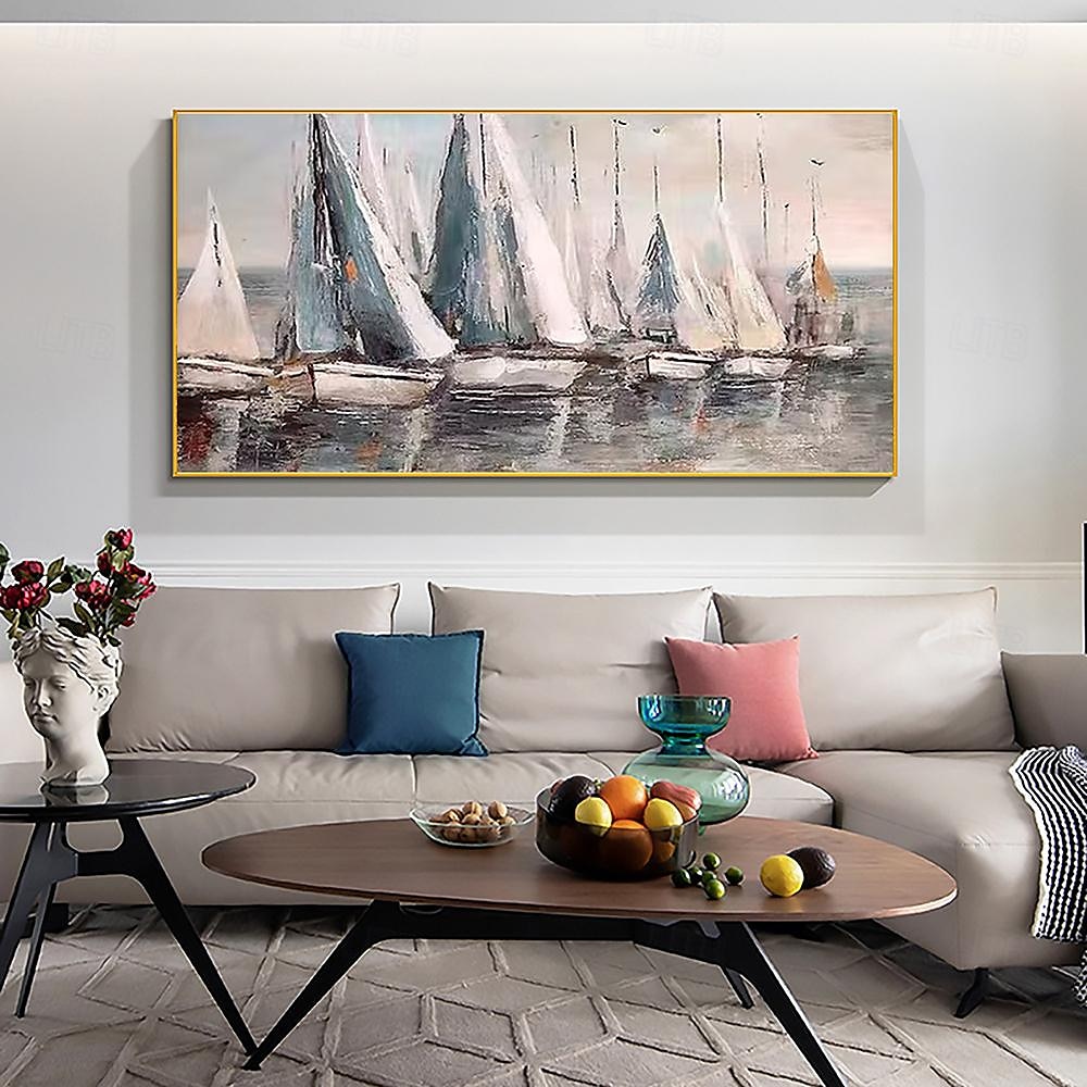 Handgefertigtes abstraktes großes Segelboot-Ölgemälde auf Leinwand, handgemaltes Acryl-Ozean-Meerblick-Gemälde mit Textur, nautische Kunstmalerei für die Wanddekoration im Wohnzimmer 2025 - $75.99 –P5