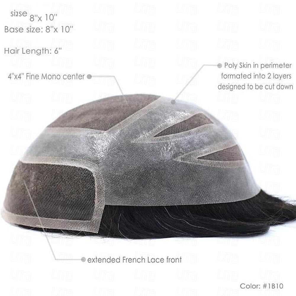 Mens Toupee Human Hair Pieces Replacement System for Men Breathable French Lace Mens Wigs Hairpiece Poly Skin PU Around Hair Unit Patch for Men 7X9 8X10 2026 - $266.89 –P6