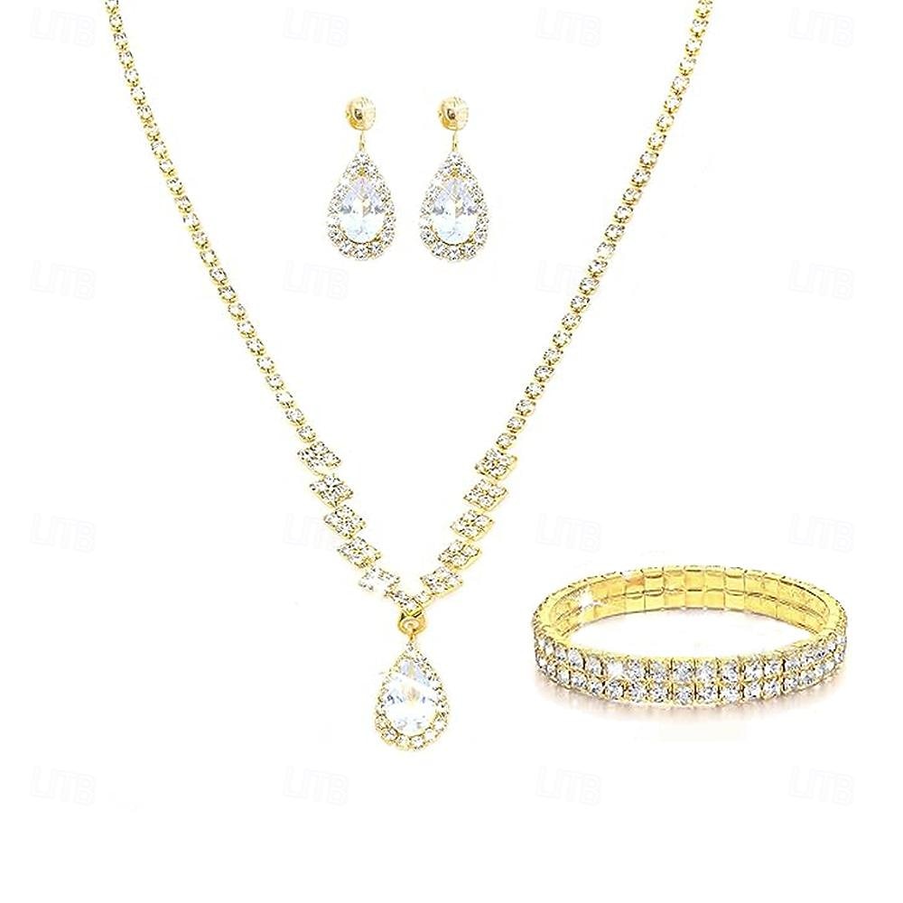 Conjunto de Joias de Água Diamante para Vestidos de Dama de Honra Brincos Colar de Ondas de Gota de Água Pulseira Presente de Dia dos Namorados de 2026 por $16.09 –P13