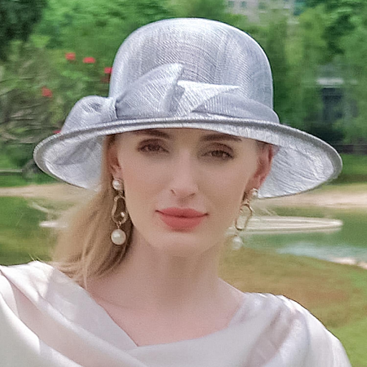 Chapeaux melon en lin/chapeau cloche, chapeau seau, chapeau de soleil, fête de thé, mariage élégant avec nœud papillon, couvre-chef de 2025 ? $49.99 –P11
