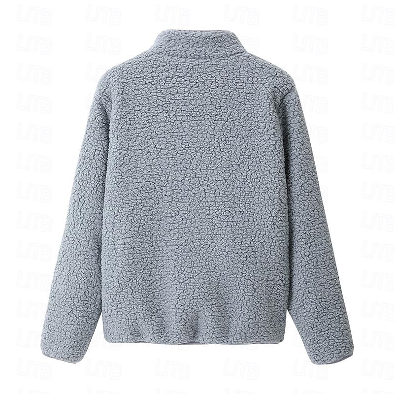 női cipzáras pulóver gyapjú kabát vintage teddy sherpa gyapjú egyszínű valentin nap utcai alkalmi v nyak cipzáras zseb hosszú ujjú rózsaszín kék zöld szürke ősz & téli 2025 - $38.99 –P2