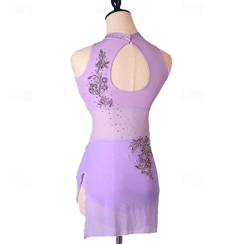 Dance Salsa Latin Dance Dress Rhinestone Pleats Embroidery Women's Performance Training Sleeveless High Spandex Tulle 2025 - $136.99 –P3