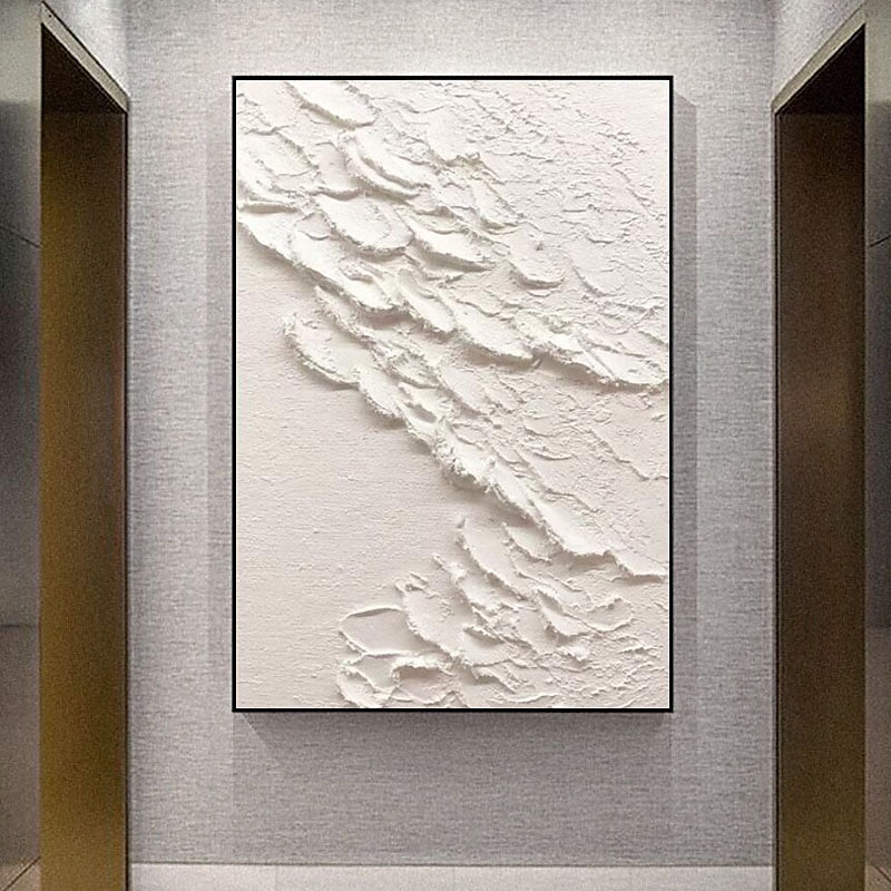Weiße Wellen, abstraktes Gemälde, weiße 3D-Strukturkunst, weiße strukturierte Wandkunst, minimalistische Kunst, Heimdekoration, gespannter Rahmen, fertig zum Aufhängen 2025 - $183.99 –P7