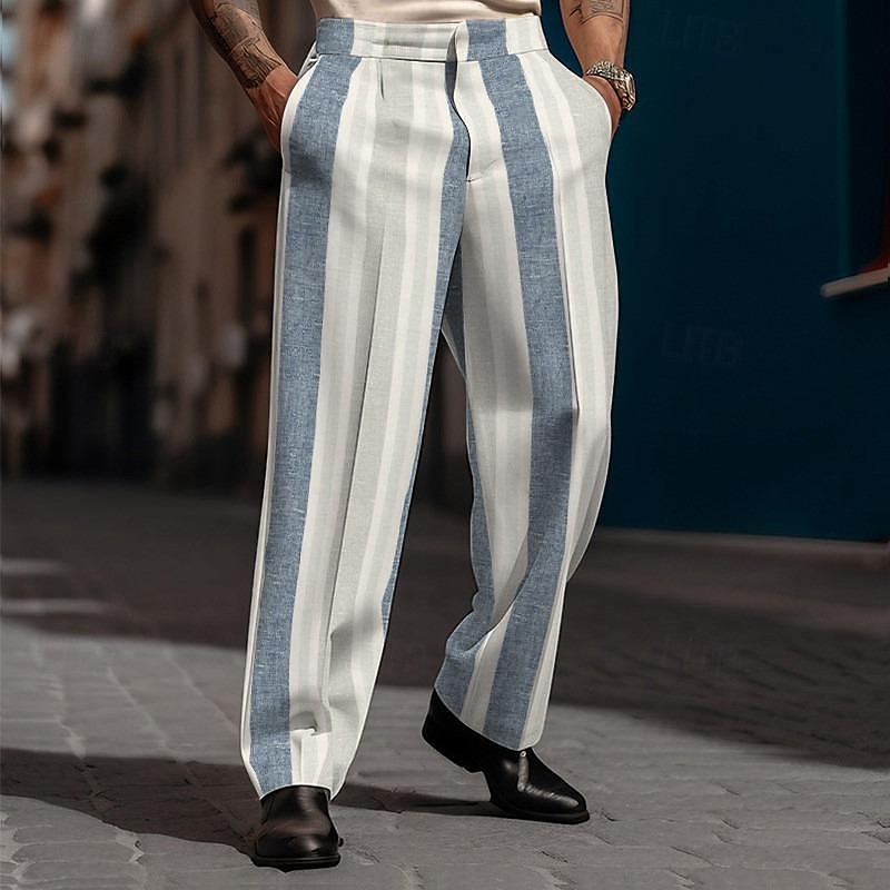Men's Dress Pants Trousers Casual Pants Suit Pants Button Front Pocket Straight Leg Stripe Comfort Business Daily Holiday Fashion Chic & Modern Black Blue 2024 - $25.99 –P2