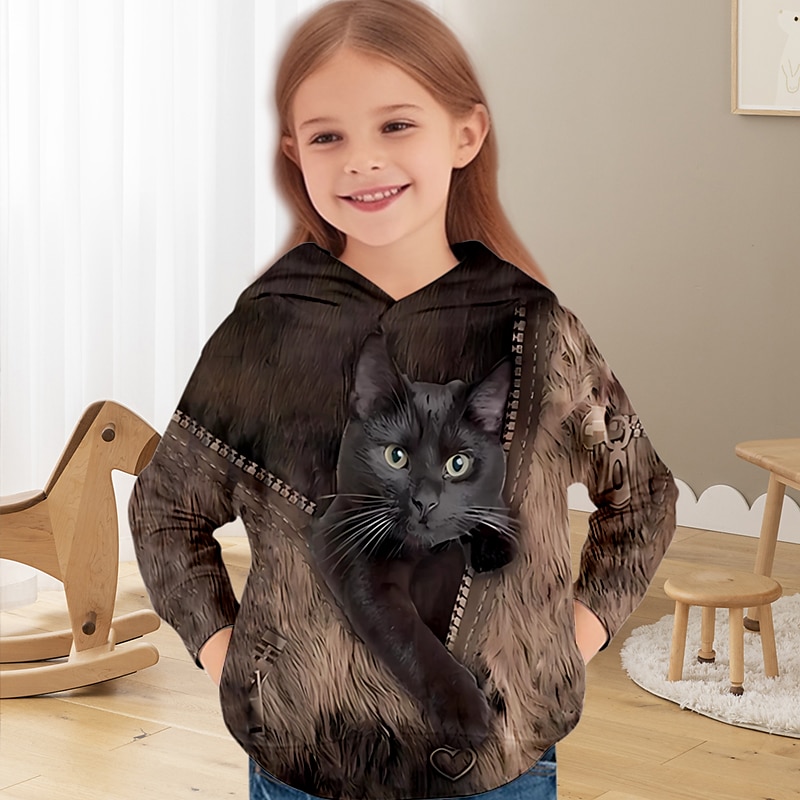 Fille 3D Chat Sweat à Capuche Pull manche longue Impression 3D Printemps Automne Actif Mode Mignon Enfants 3-12 ans À capuche Extérieur Occasionnel Quotidien Coupe régulière de 2025 ? $18.99 –P6
