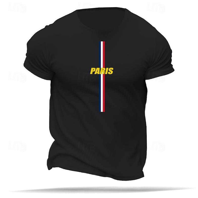 T-shirt à manches courtes pour le jour des anciens combattants Patriote Américain Drapeau de Paris coton graphique noir blanc bleu foncé confortable mode décontractée sports extérieur designer de 2025 ? $15.99 –P5