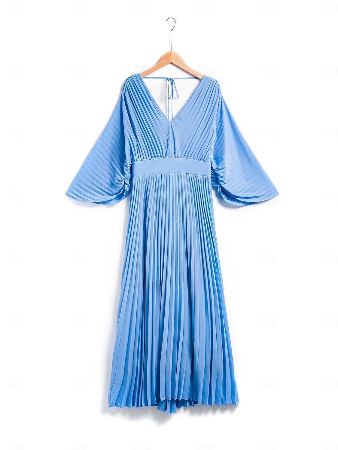 robe d'invité de mariage pour femme maxi bleu col en v manches dolman plissée en mousseline de soie de 2025 ? $82.99 –P7