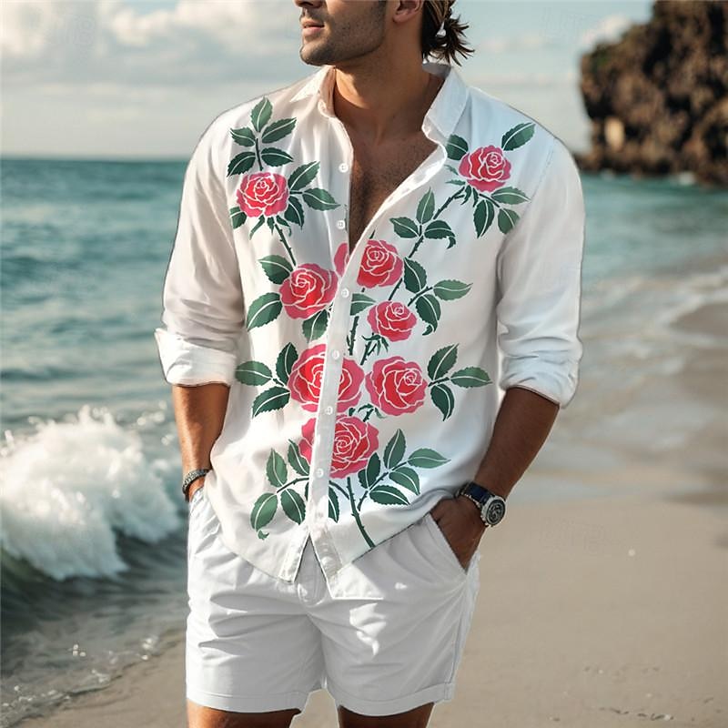 Herr Reste sig Skjorta Västerländsk skjorta Cowboyskjorta Långärmad Hawaiisk Ledigt Dagliga kläder Utekväll Vår Nedvikt Mönster Button-Down Rubinrött Blå Purpur Orange 2025 - $26.99 –P7