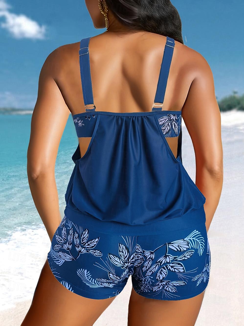 Femmes Maillots de Bain 2 pièces Shorts Maillot de bain Dos nu Vacances Tenues de plage Graphique Col en U Sans manches Maillots de bain de 2025 ? $27.99 –P2