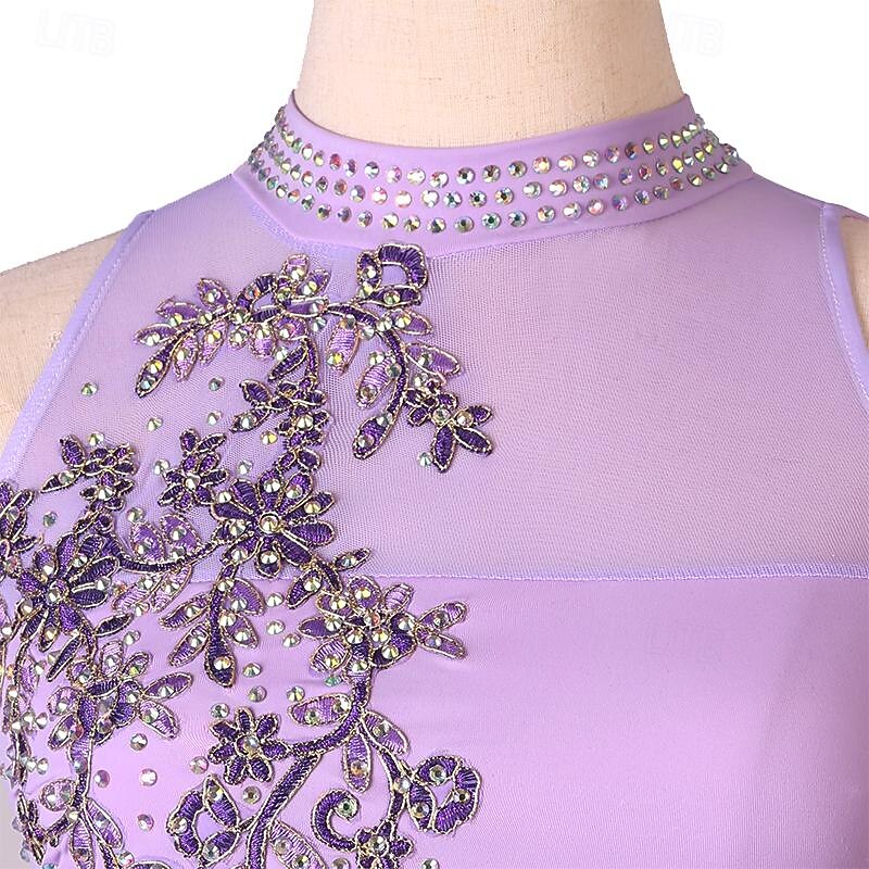 Dance Salsa Latin Dance Dress Rhinestone Pleats Embroidery Women's Performance Training Sleeveless High Spandex Tulle 2025 - $136.99 –P5