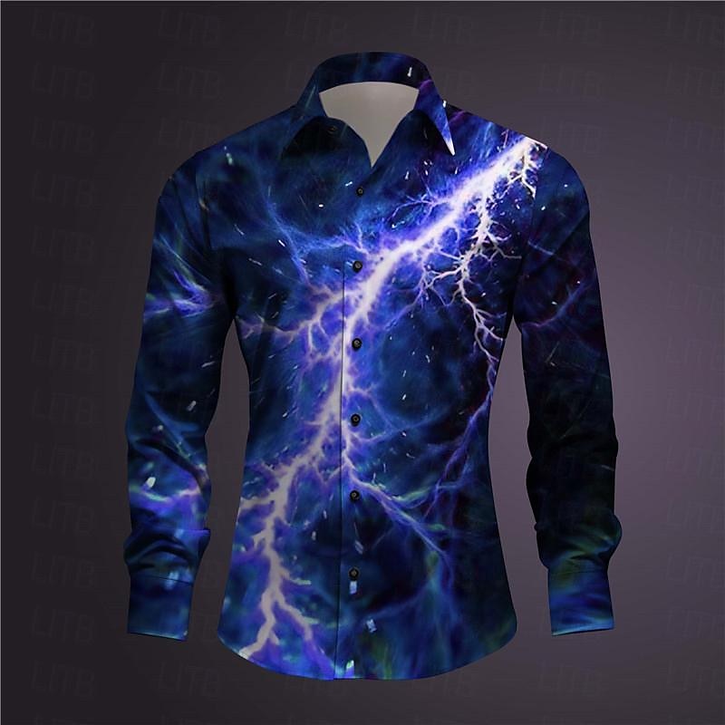 Homme Éclairage Chemise Chemise boutonnée manche longue Abstrait Sous-culturel Usage quotidien Sortie Printemps Col rabattu Imprimer Bouton bas Bleu Violet Orange Vert Gris de 2025 ? $24.99 –P2