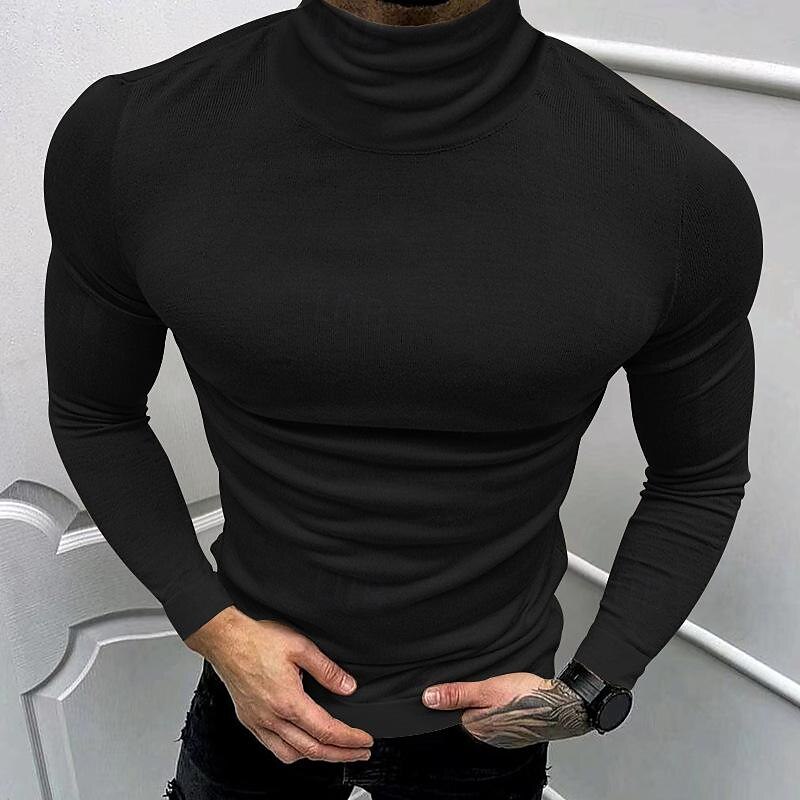 Men's T Shirt Tee Turtleneck shirt Knit Tee Long Sleeve Turtleneck Spring & Fall Plain Fashion Designer Basic Knit Vacation Street Going out Black Wine Navy Blue Top Tee for Men 2025 - $25.99 –P2