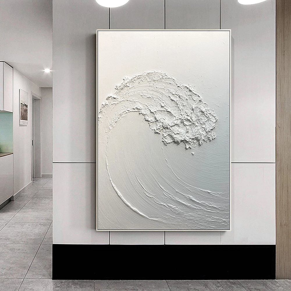 groot met de hand geschilderd abstract wit olieverfschilderij golven schilderen op canvas modern olieverfschilderij kunst aan de muur handgeschilderd schilderij kunst aan de muur schilderij voor 2025 - $108.99 –P2