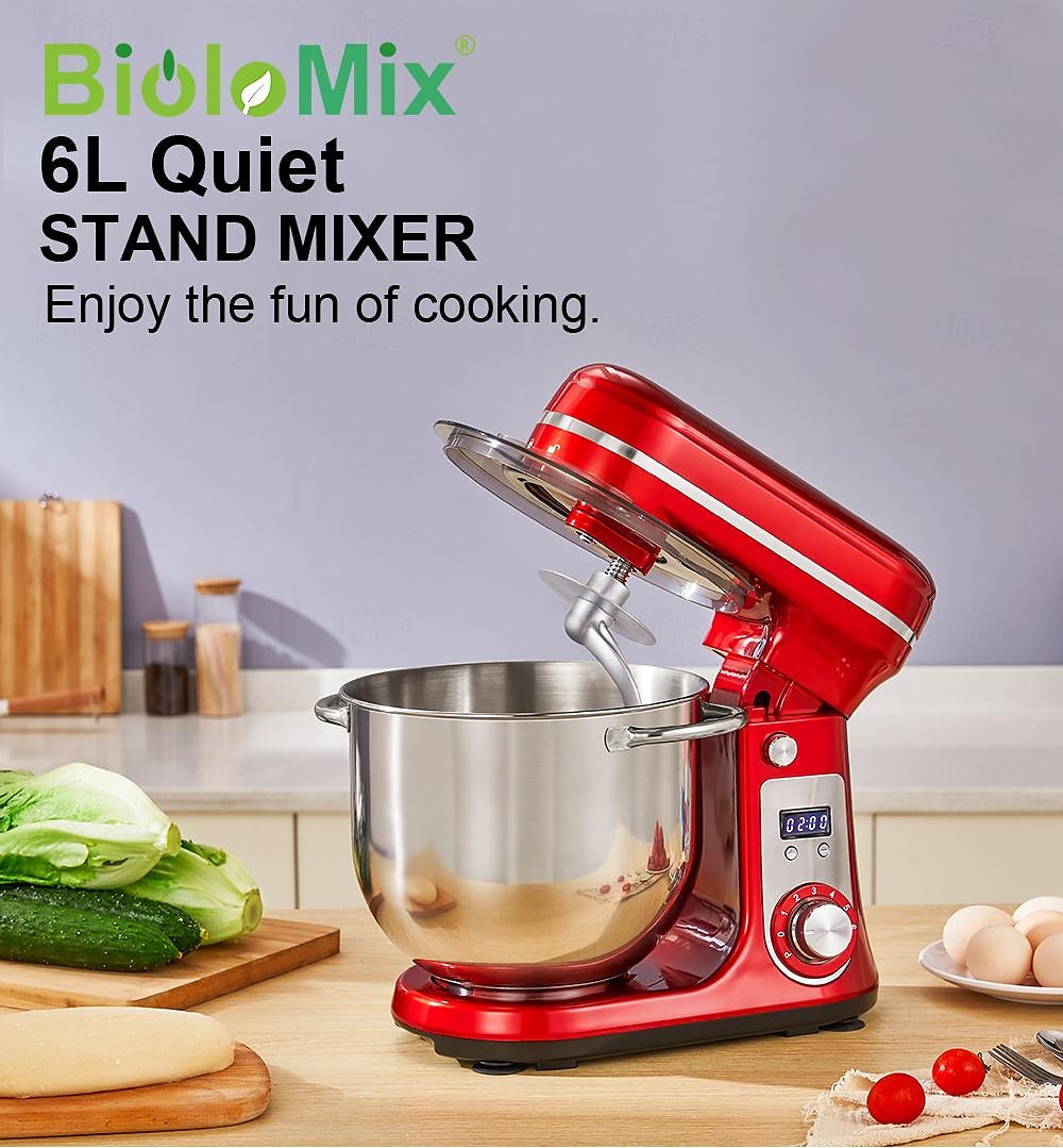 Küchen-Elektro-Standmixer, 6-Gang-Kippkopf-Lebensmittelmixer mit 6,5-qt-Edelstahlschüssel, Knethaken, Flachrührer, Spritzschutzabdeckung 2025 - $208.09 –P1
